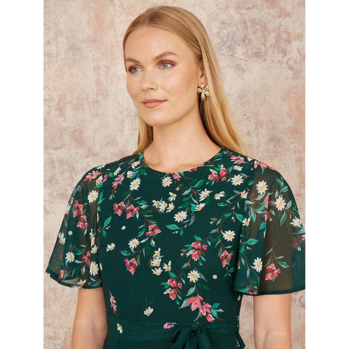 Yumi Mirror Daisy Print Skater Dress, Green/Multi – image 4
