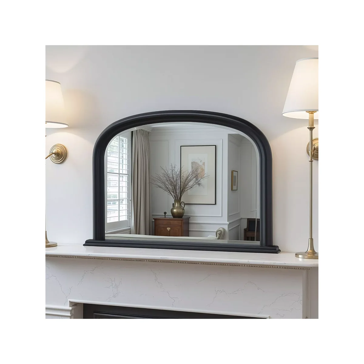 Contemporary Overmantle Wood Frame Wall Mirror, 76 x 112cm, Black – image 2