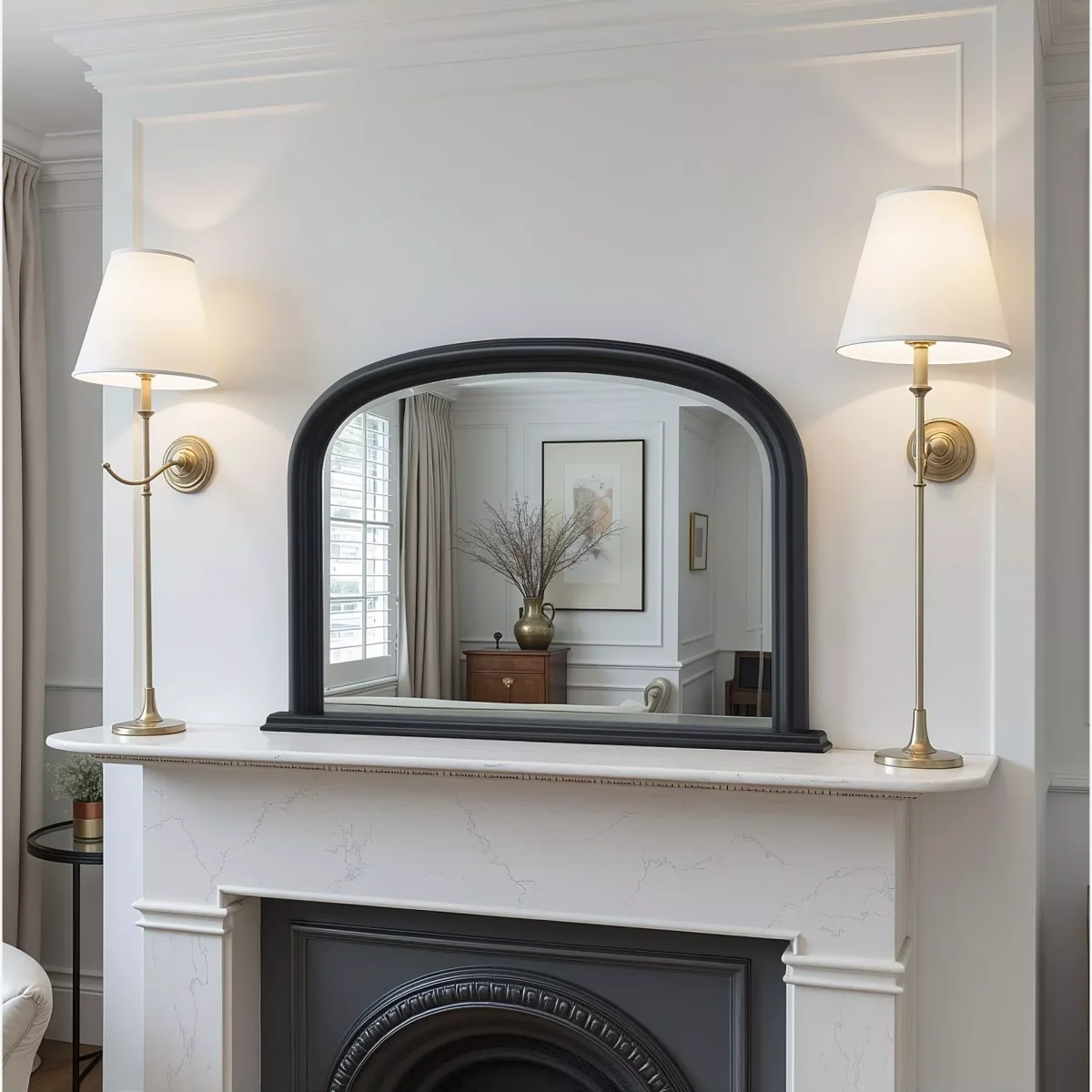 Contemporary Overmantle Wood Frame Wall Mirror, 76 x 112cm, Black – image 1