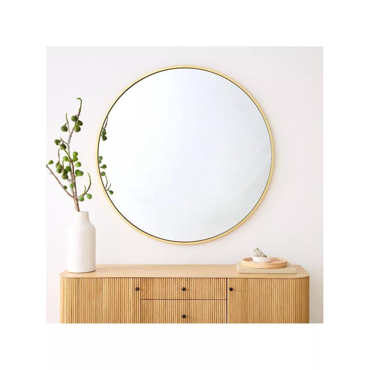 west elm Oversized Round Metal Frame Wall Mirror, 122cm, Antique Brass – image 2