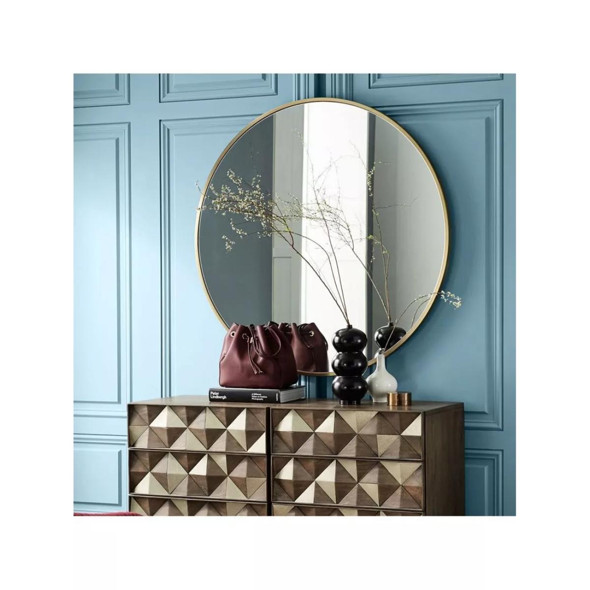 west elm Oversized Round Metal Frame Wall Mirror, 122cm, Antique Brass – image 5