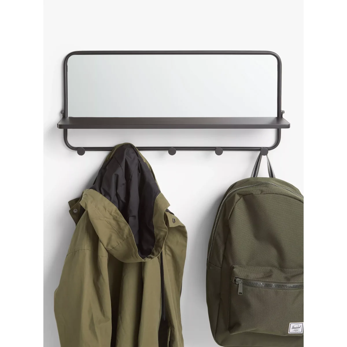 John Lewis & Partners Coat Hook Shelf with Mirror, Black – image 3