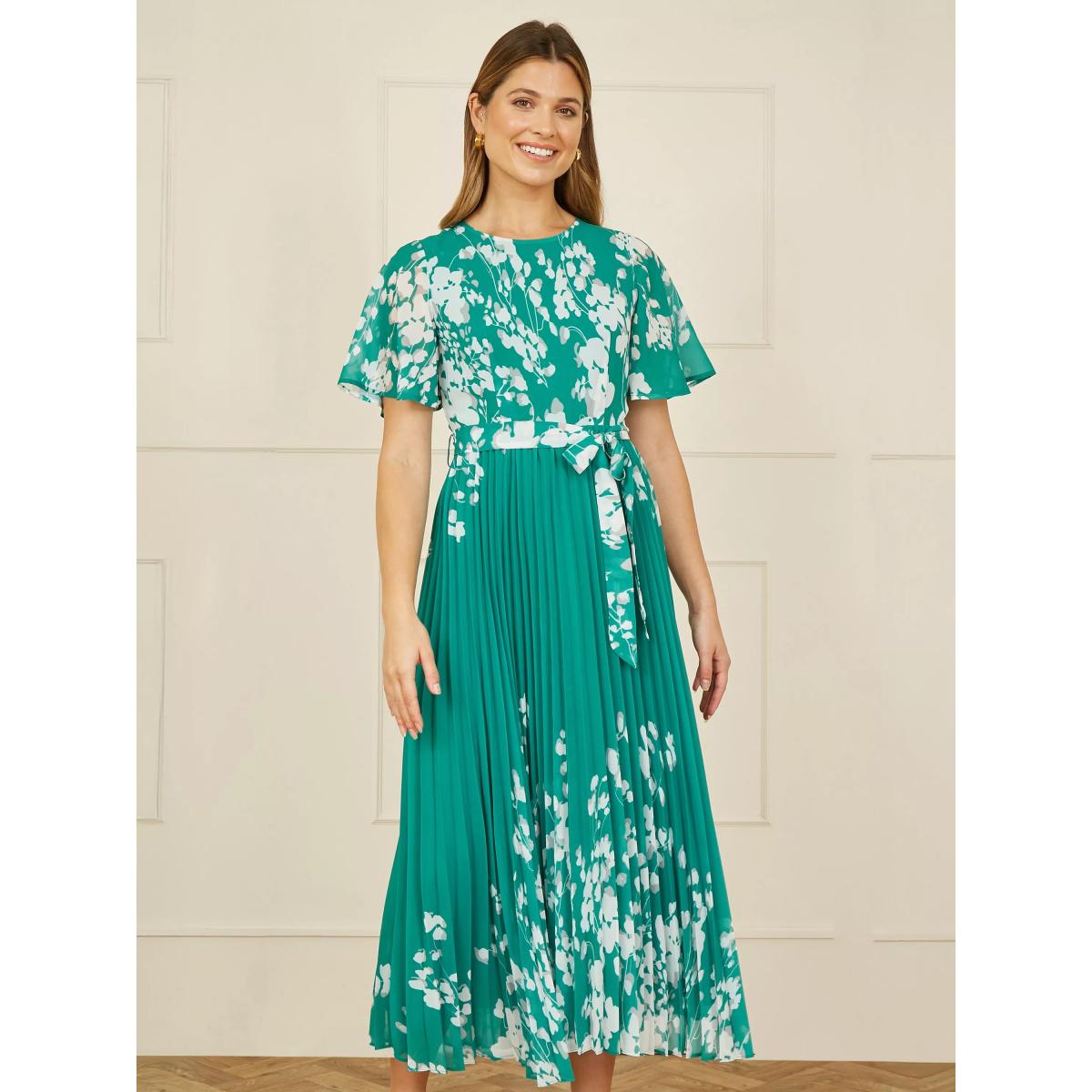 Yumi Mirror Floral Pleated Midi Dress, Green – image 2