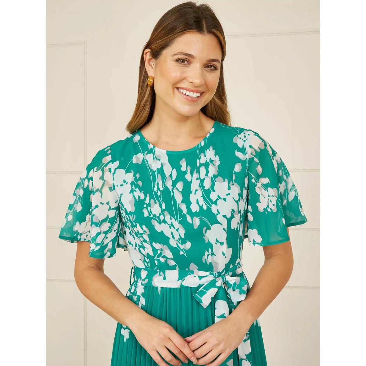 Yumi Mirror Floral Pleated Midi Dress, Green – image 3