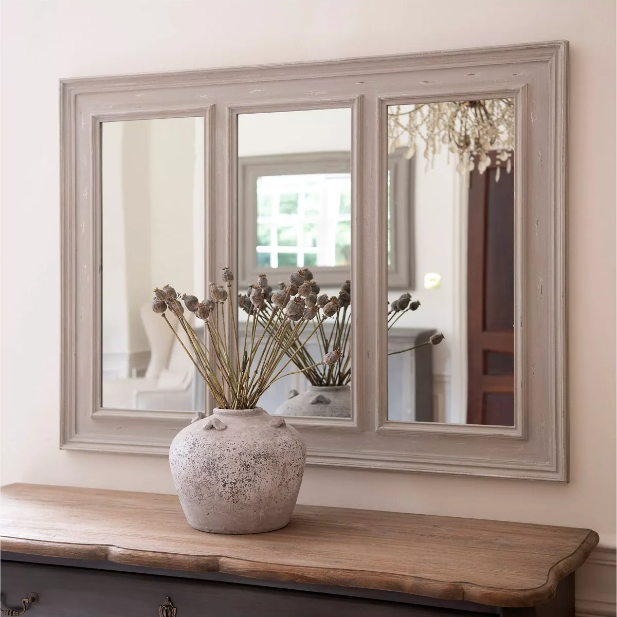 One.World Wilton Elise Rectangular Panelled Wood Wall Mirror, 103 x 139cm, White – image 1