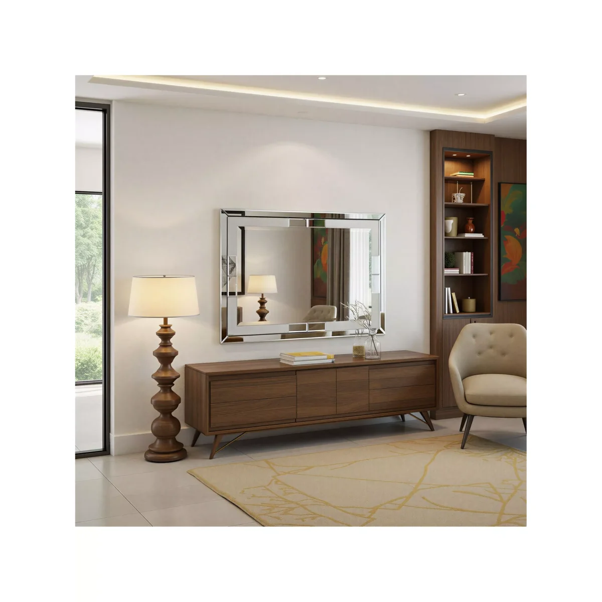 Rio Bevelled Glass Rectangular Wall Mirror, 82 x 112cm, Black – image 2