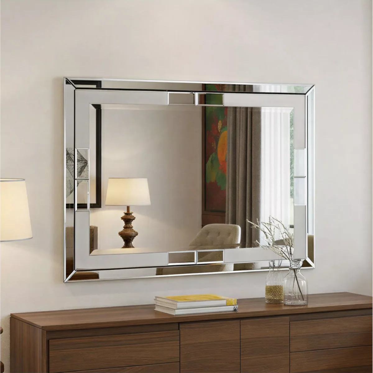 Rio Bevelled Glass Rectangular Wall Mirror, 82 x 112cm, Black – image 1