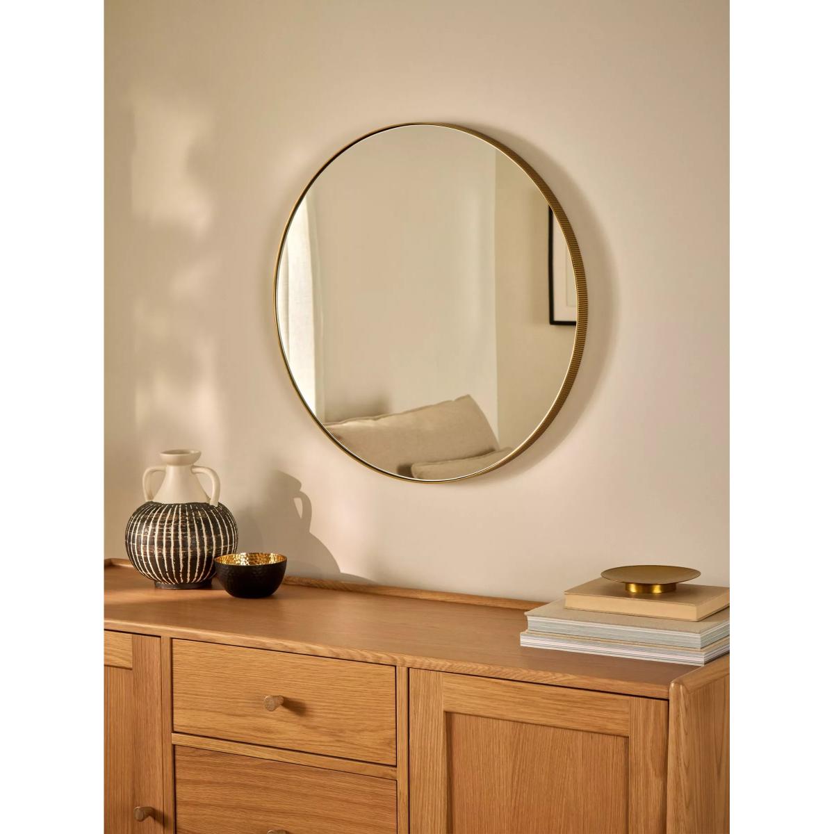 John Lewis Contemporary Ribbed Metal Frame Round Mirror, Gold – image 3