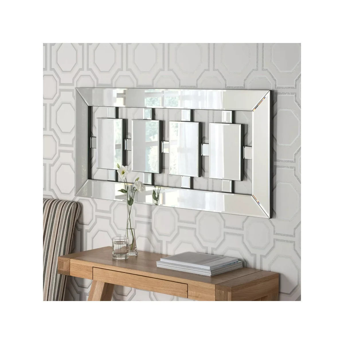 Tokyo Bevelled Glass Rectangular Wall Mirror, 56 x 119cm, Black – image 2