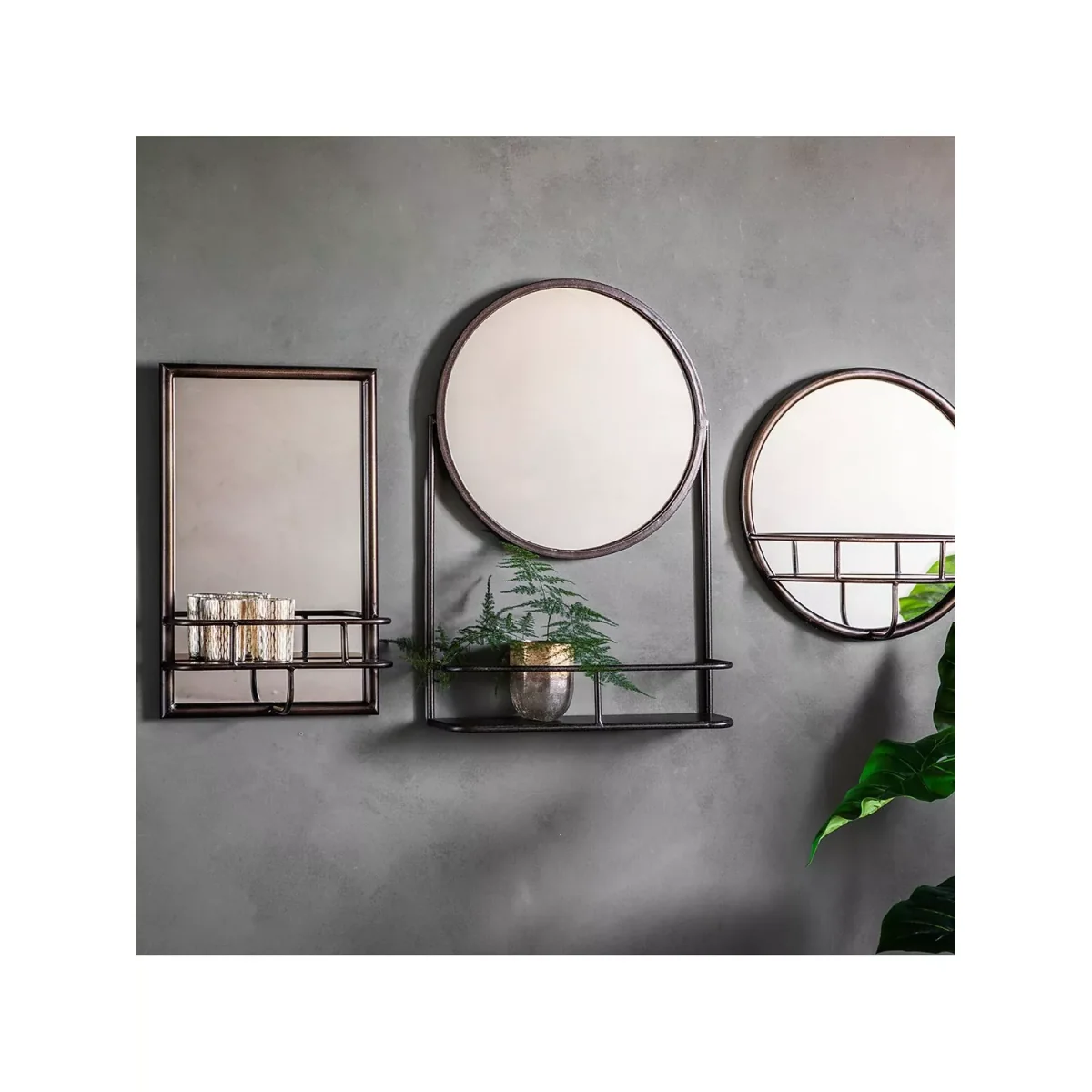 Gallery Direct Metal Frame Shelf & Rectangular Wall Mirror, 48 x 30cm, Black – image 3