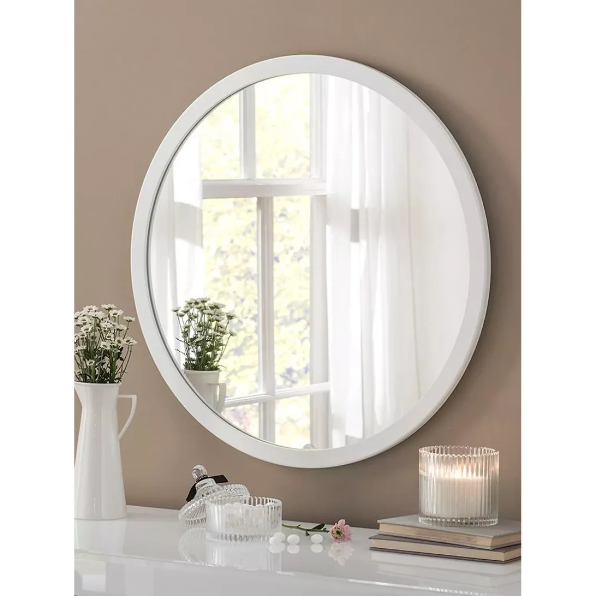 Classic Round Wood Frame Wall Mirror – image 2
