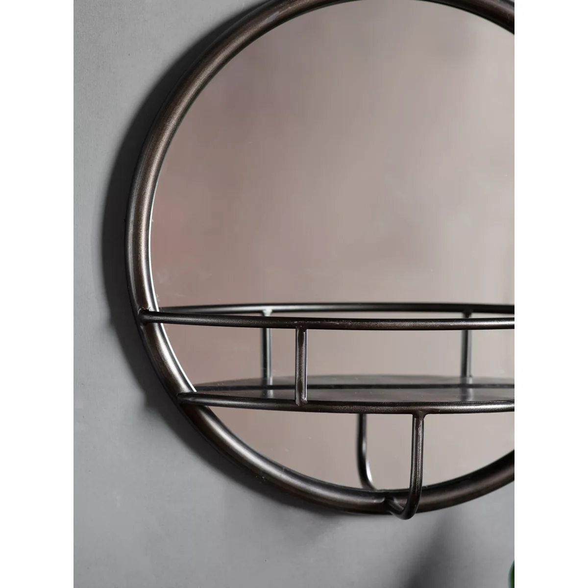 Round Metal Frame Shelf Wall Mirror, 40cm, Antique Black – image 3