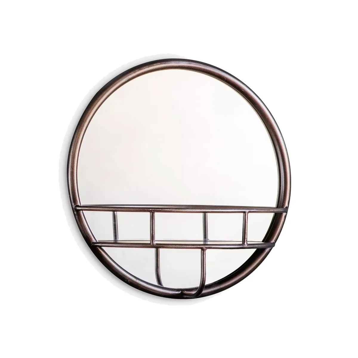 Round Metal Frame Shelf Wall Mirror, 40cm, Antique Black – image 1