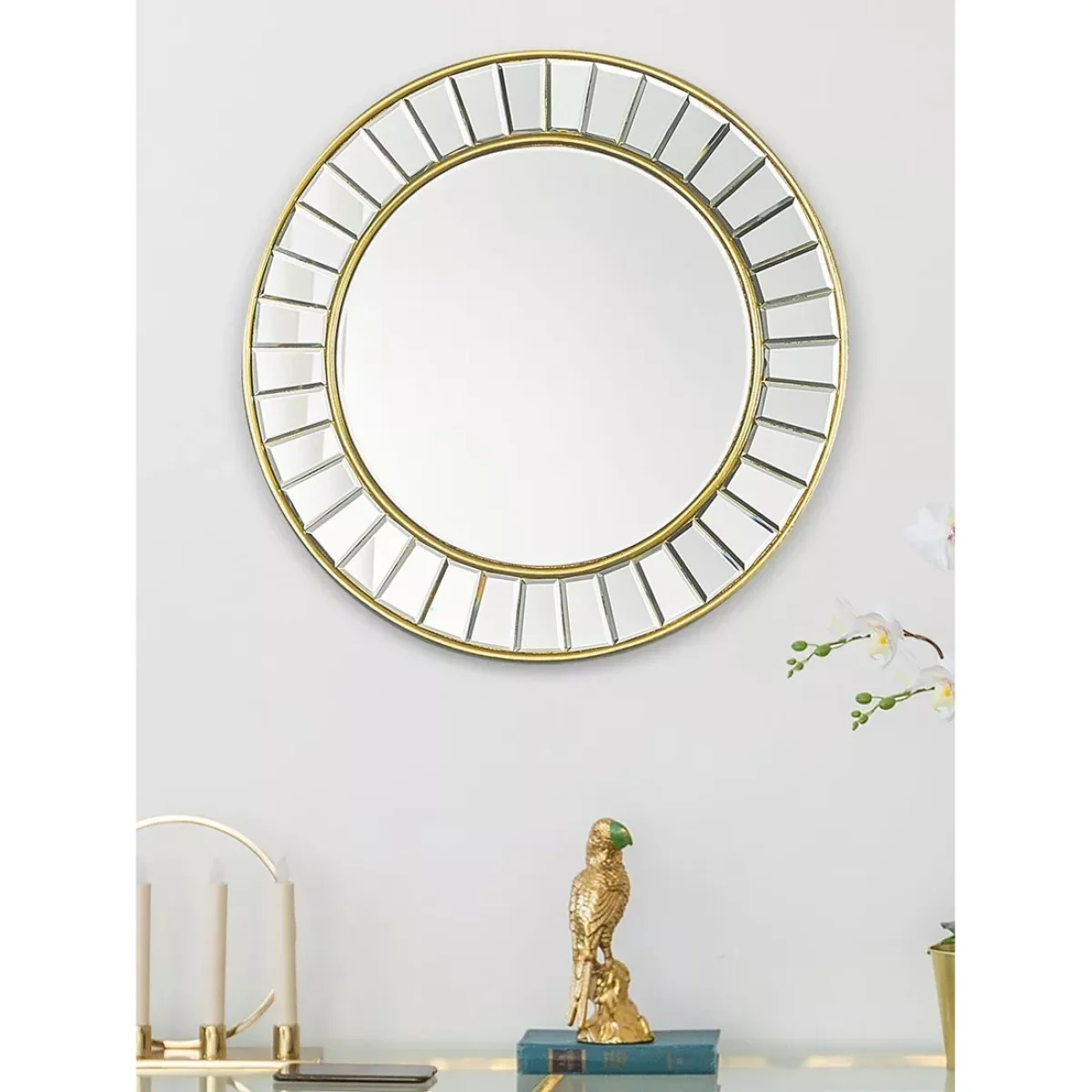Laura Ashley Clemence Bevelled Glass Round Wall Mirror, Gold/Clear – image 2