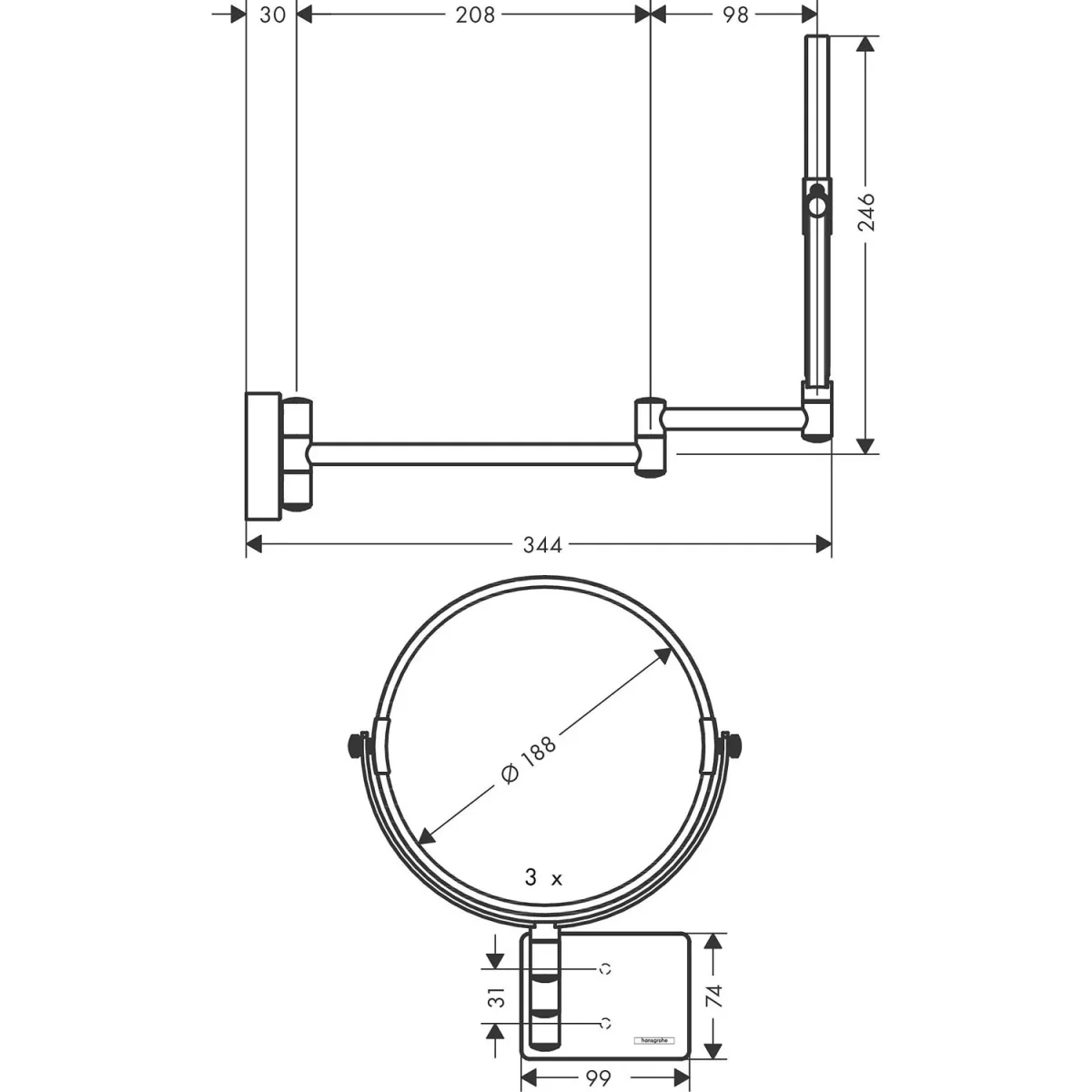 Hansgrohe AddStoris Wall-Mounted Magnifying Shaving Mirror – image 2