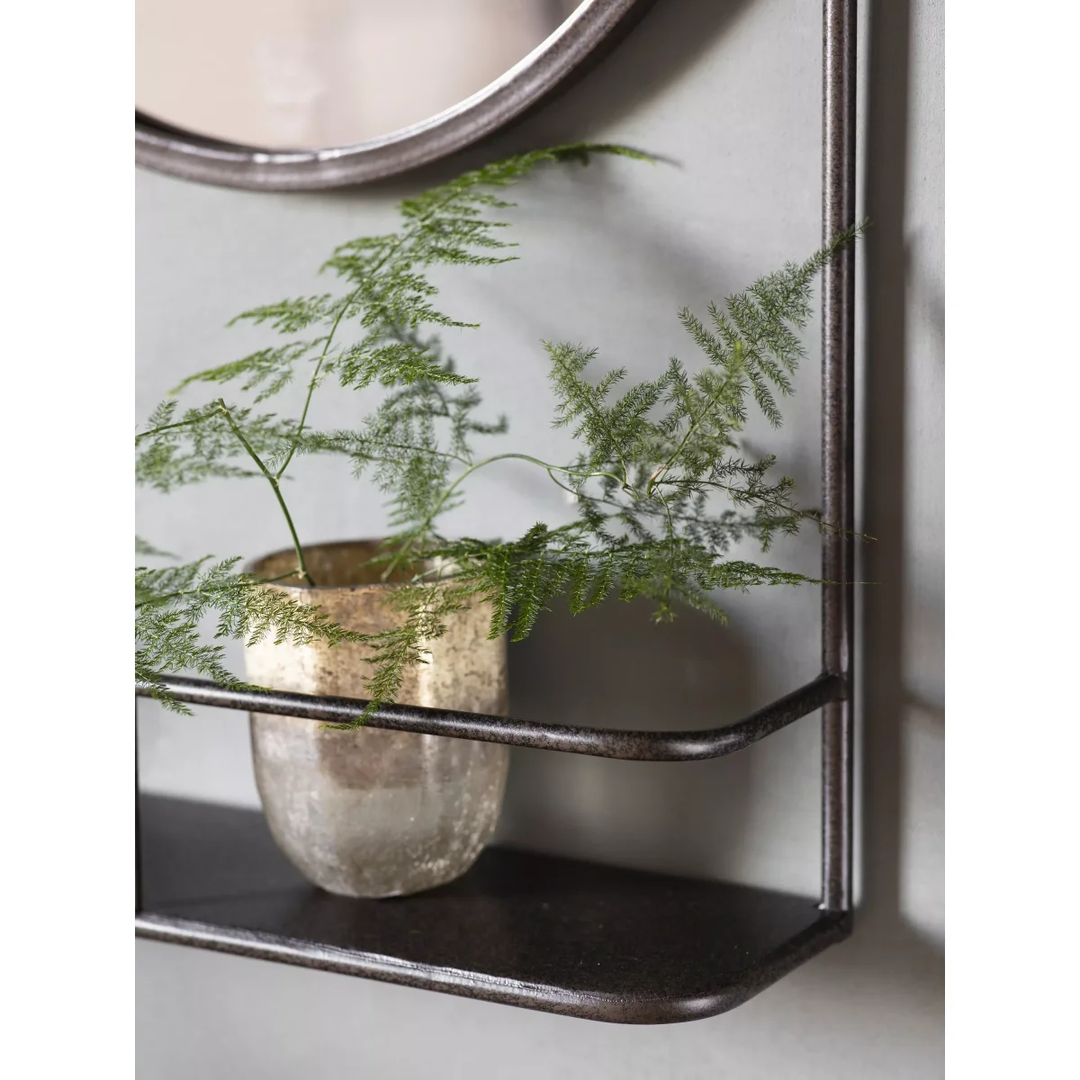 Metal Frame Shelf & Round Wall Mirror, 63 x 40cm, Black – image 3