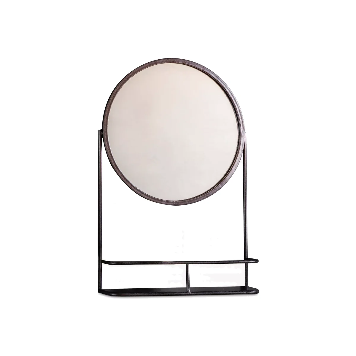 Metal Frame Shelf & Round Wall Mirror, 63 x 40cm, Black – image 1