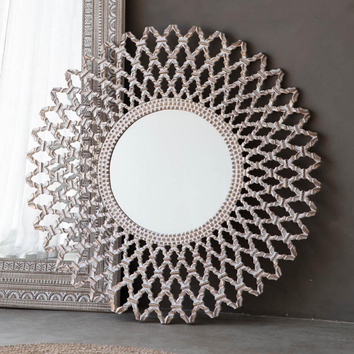 Bharta Large Round Wall Mirror - Light Wood – image 1
