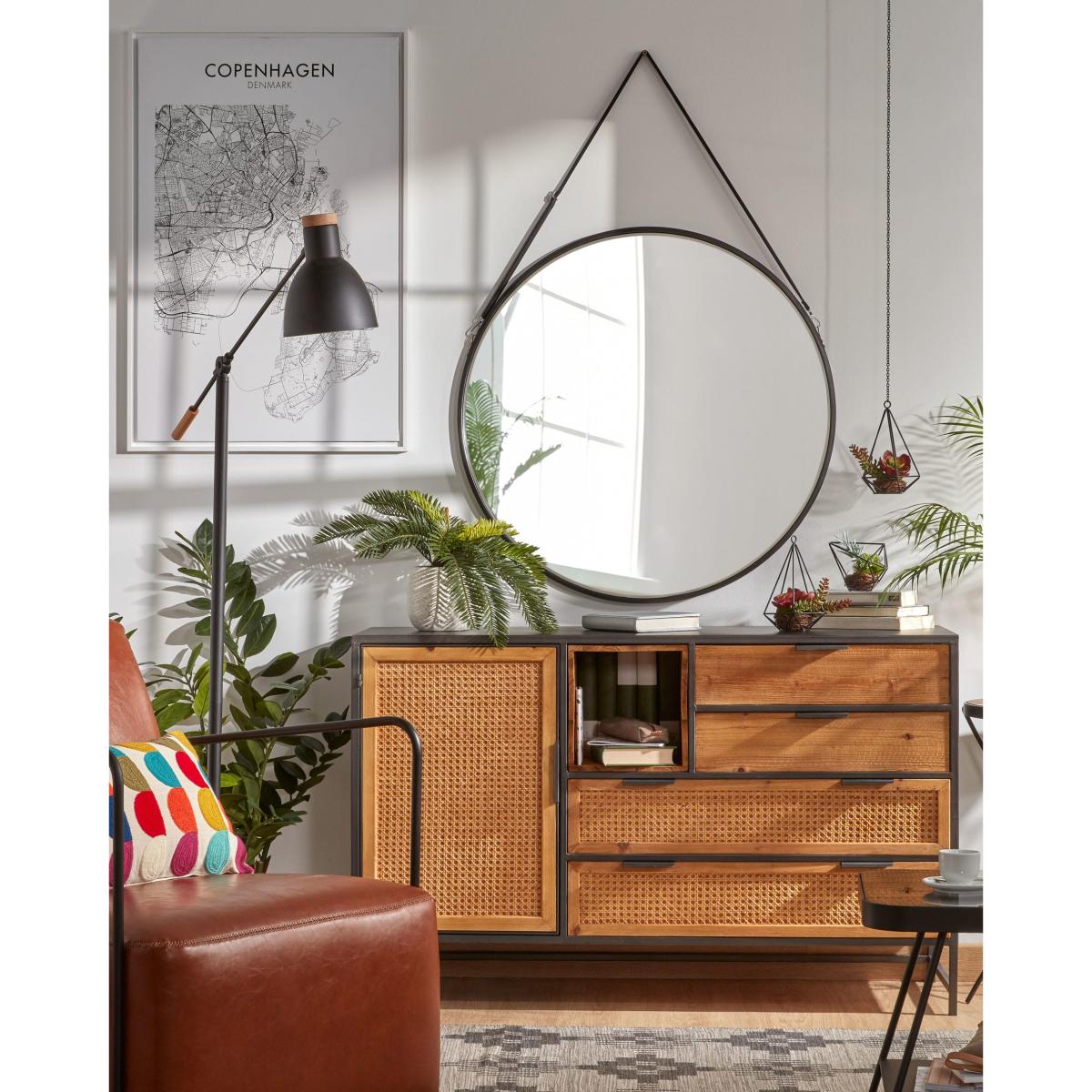 Raintree MDF and faux leather mirror in black, Ø 80 cm – image 2