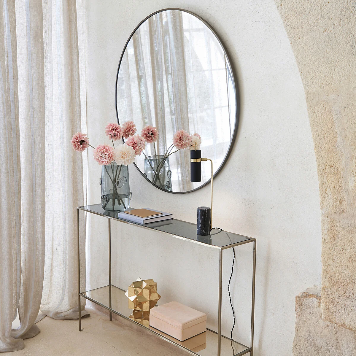 Caligone 100cm Diameter Aged Brass Metal Mirror – image 2