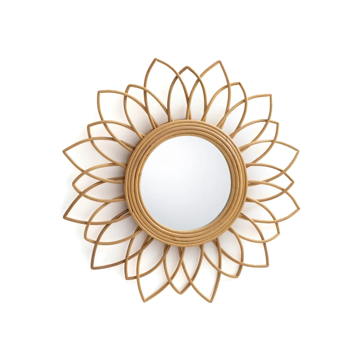 Nogu Mirror with Floral Rattan Frame, 65cm Diameter – image 1