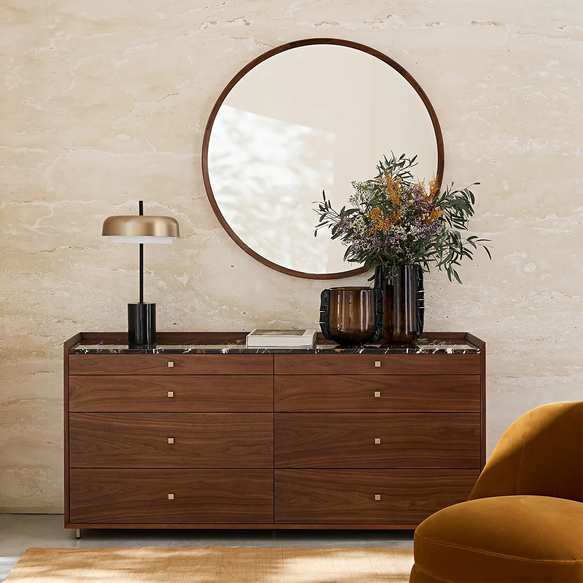 Orion Round Mirror in Solid Walnut with Diameter 100cm – image 2
