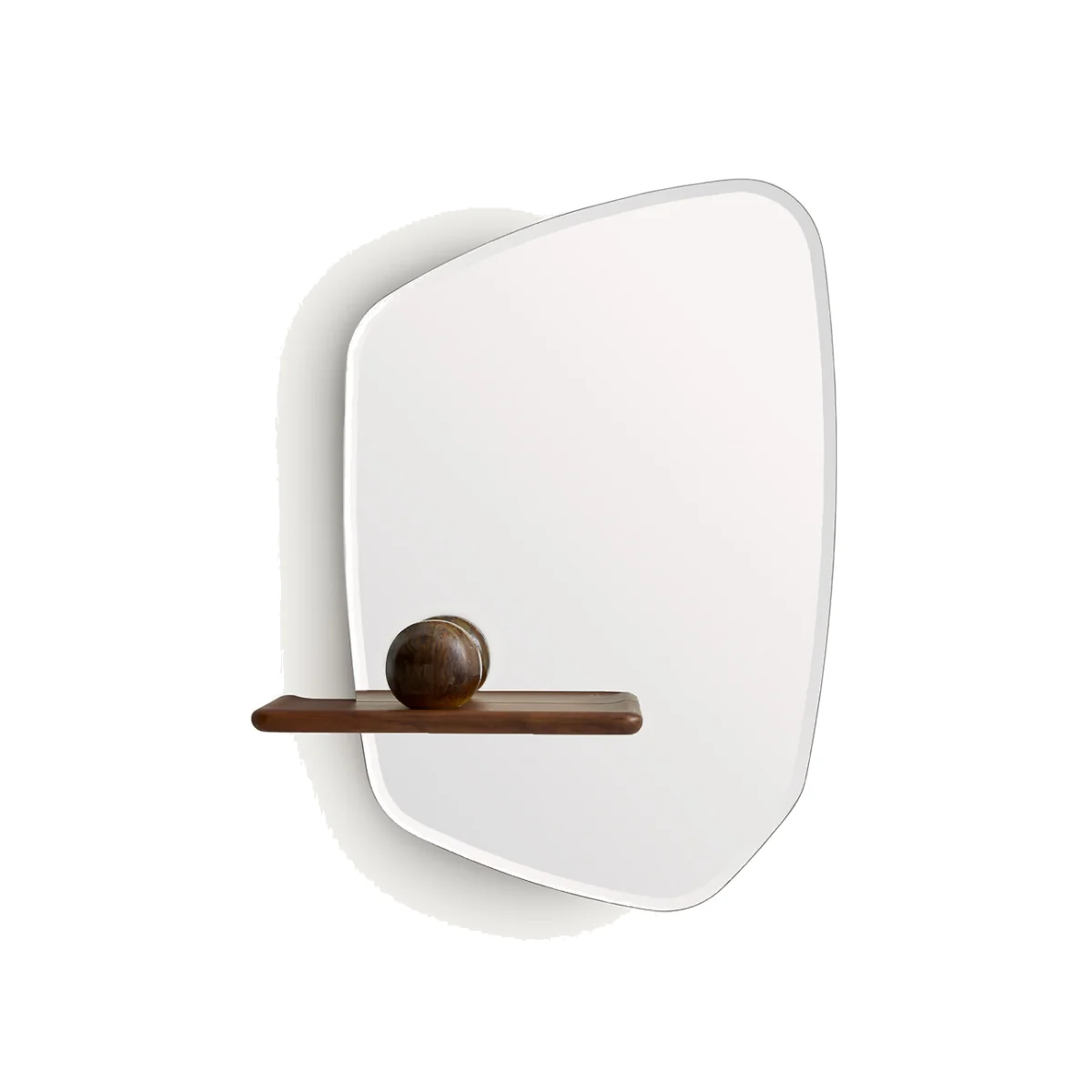 Nella Asymmetric Mirror with Walnut Shelf, Height 88.7cm