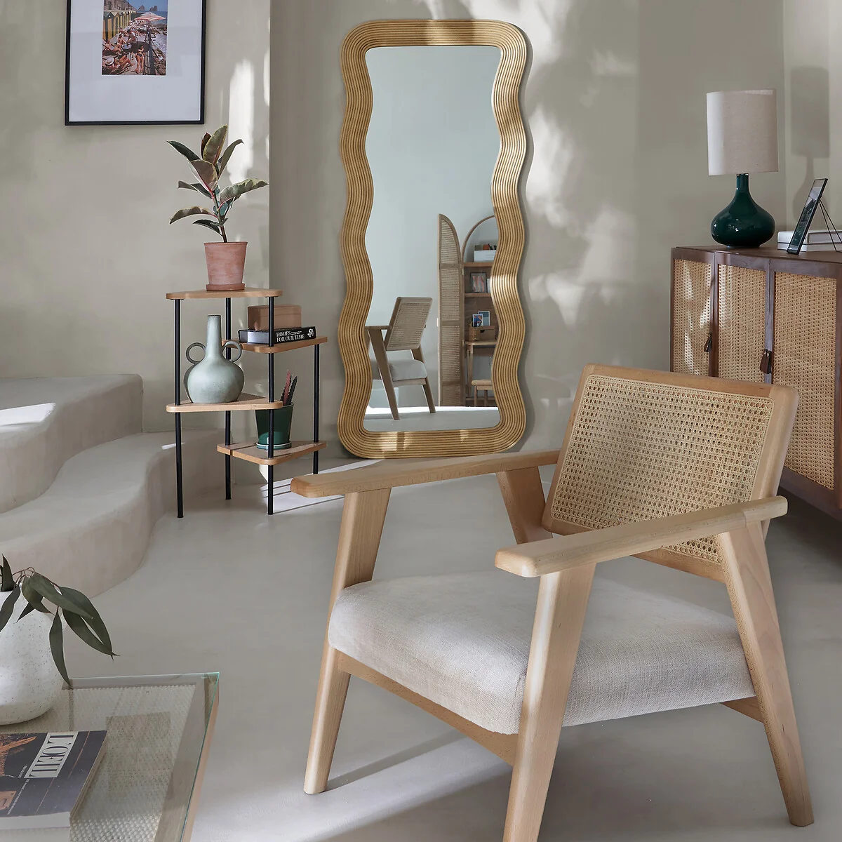 Kiza 180cm High Wavy Rattan Mirror – image 2