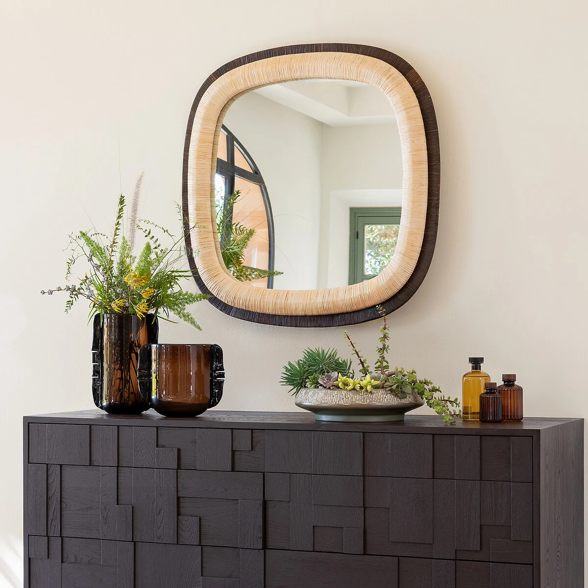 Mae Two-Tone Rattan Square Mirror, Height 91cm – image 2