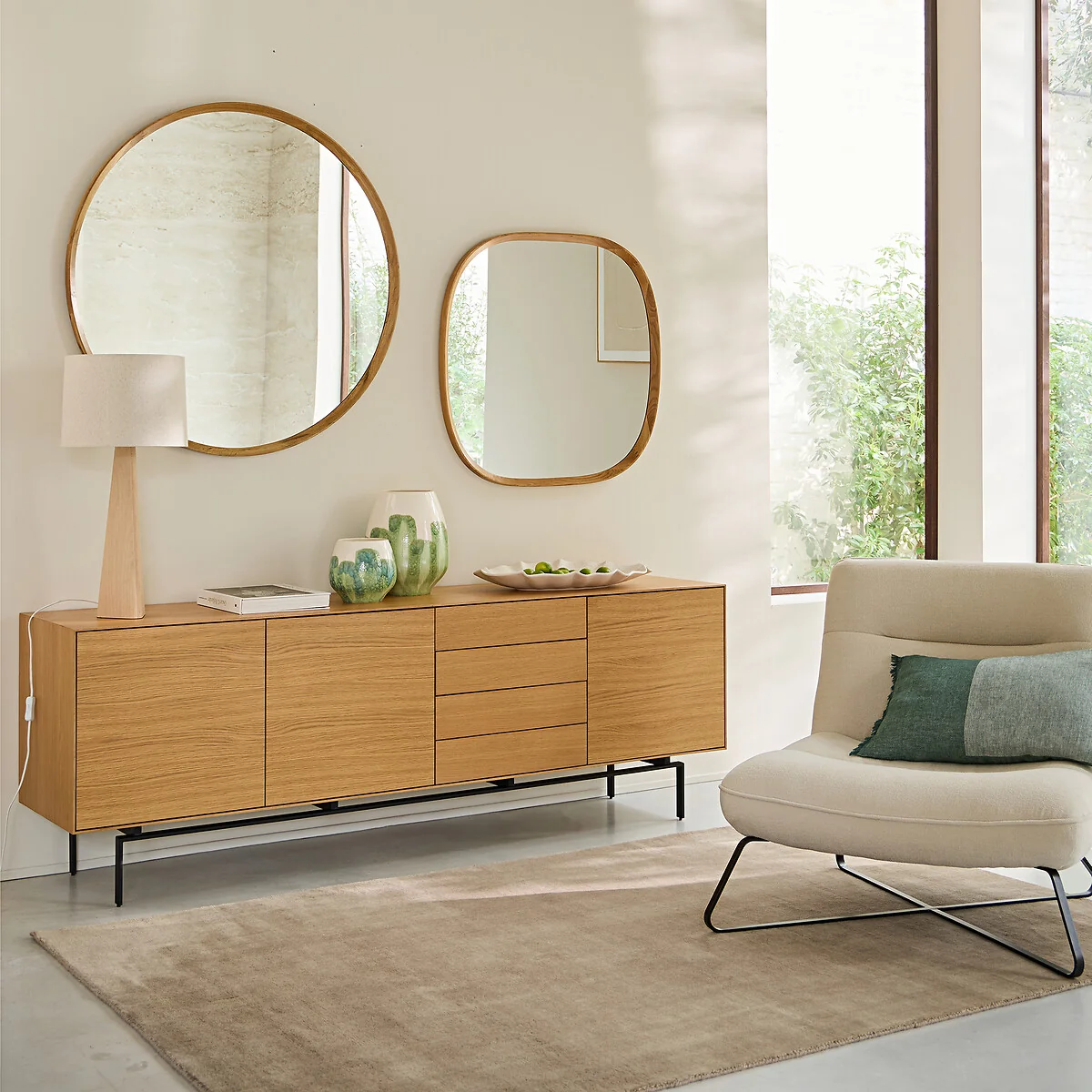 Orion Round Mirror in Solid Oak with Diameter 100cm – image 2