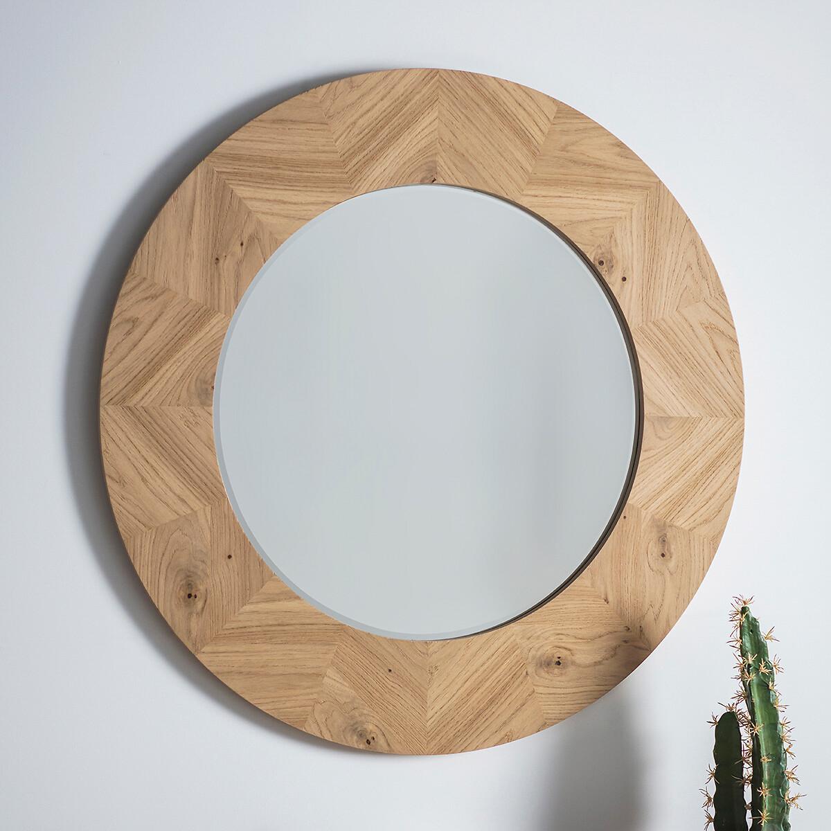 90cm Light Wood Round Mirror – image 2