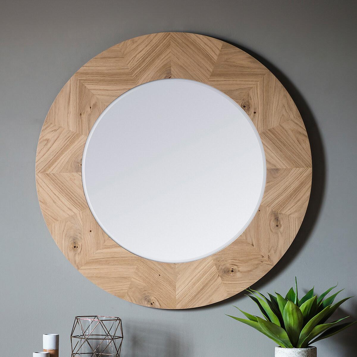 90cm Light Wood Round Mirror – image 4