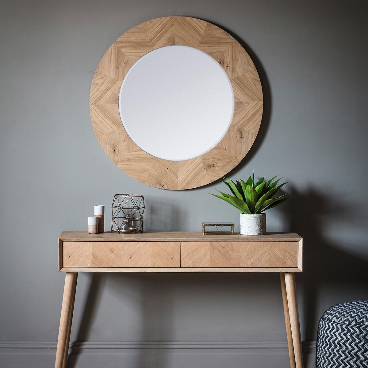 90cm Light Wood Round Mirror – image 5