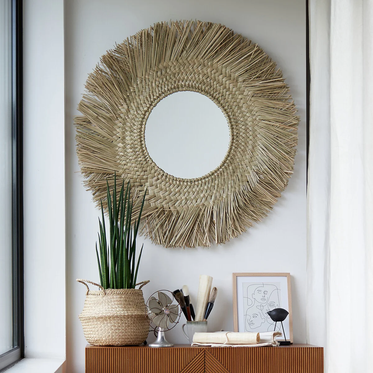 Loull 102cm Diameter Sunburst Straw Mirror – image 3