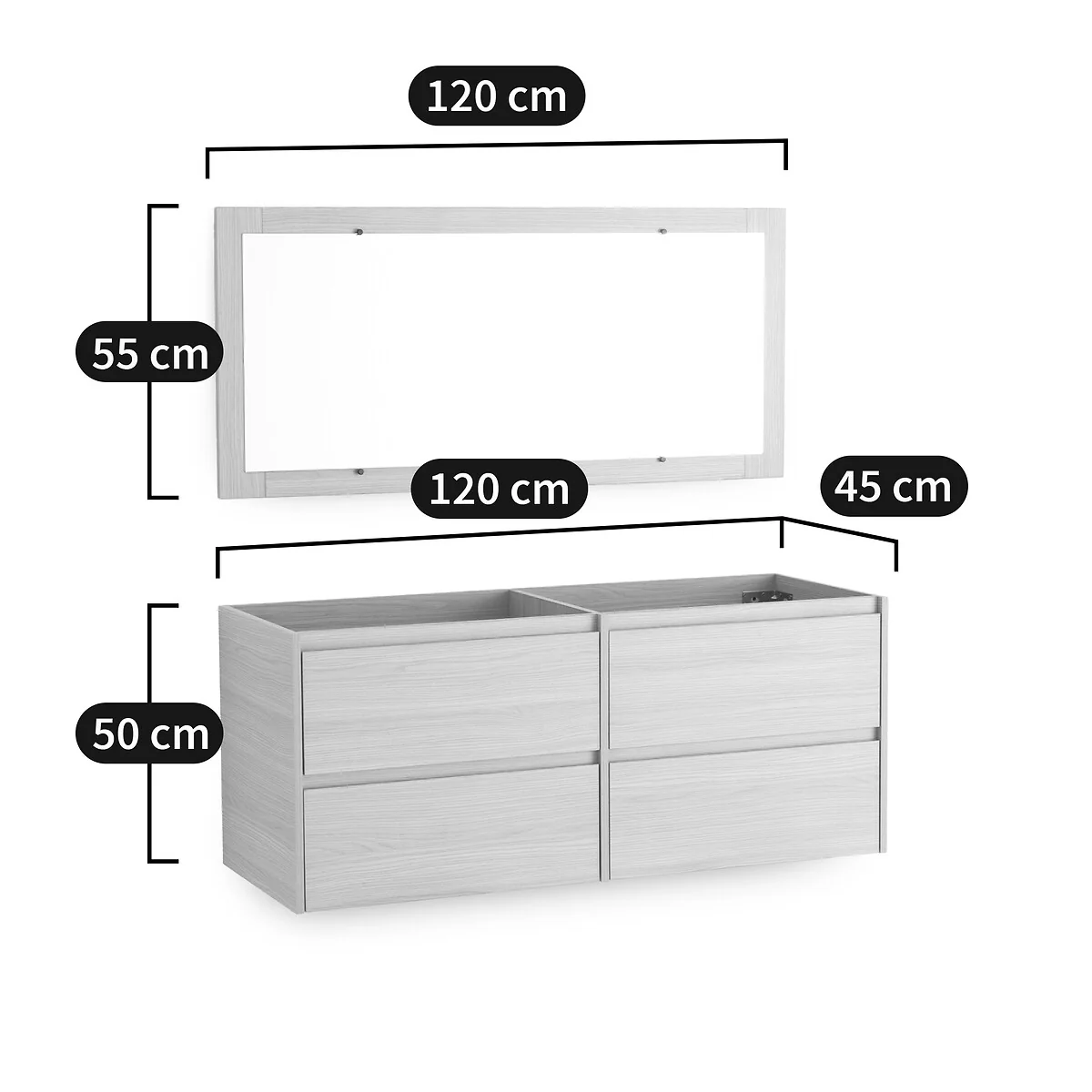 Nirio L120cm Wall-Mounted Vanity Unit & Mirror – image 9