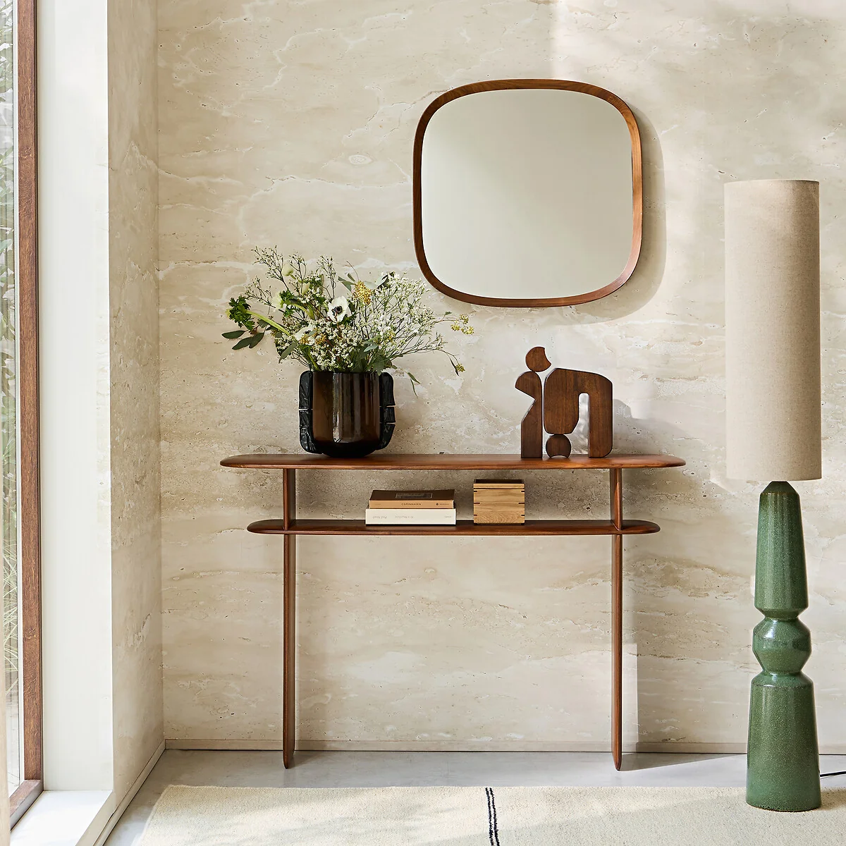 Orion 60cm High Solid Walnut Rounded Square Mirror – image 2