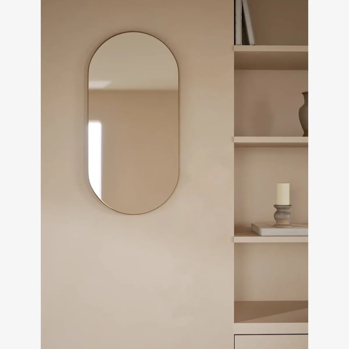 M&S Milan Pill Shape Short Hanging Mirror 80 x 40 Antique Brass – image 1