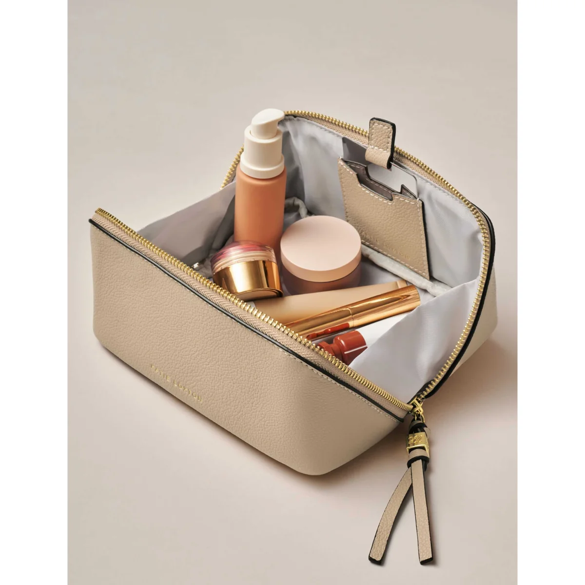 Katie Loxton Fold Out Mirror Make Up Bag Taupe – image 3
