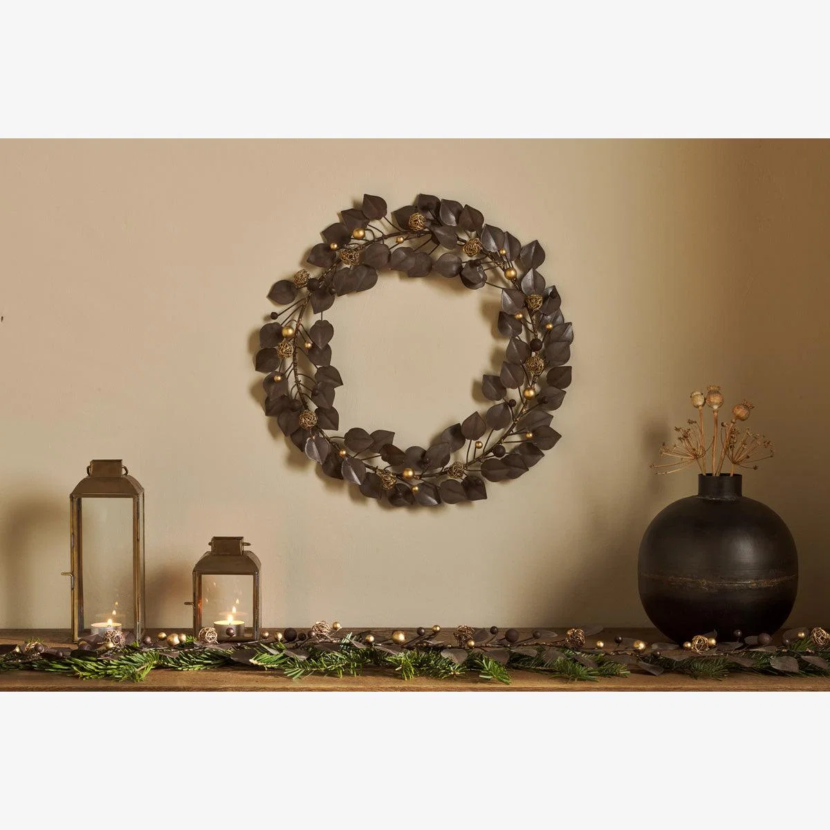 nkuku Ishana Wreath | Christmas Decorations | Antique Brass – image 1