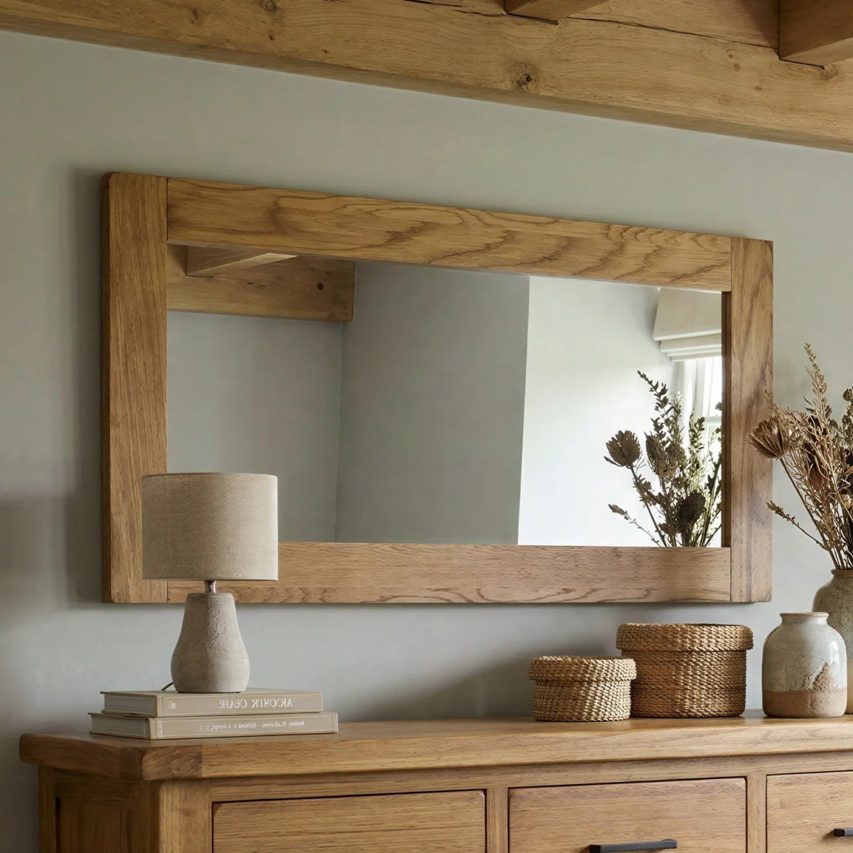 Harrogate Rustic Solid Oak Wall Mirror – image 2