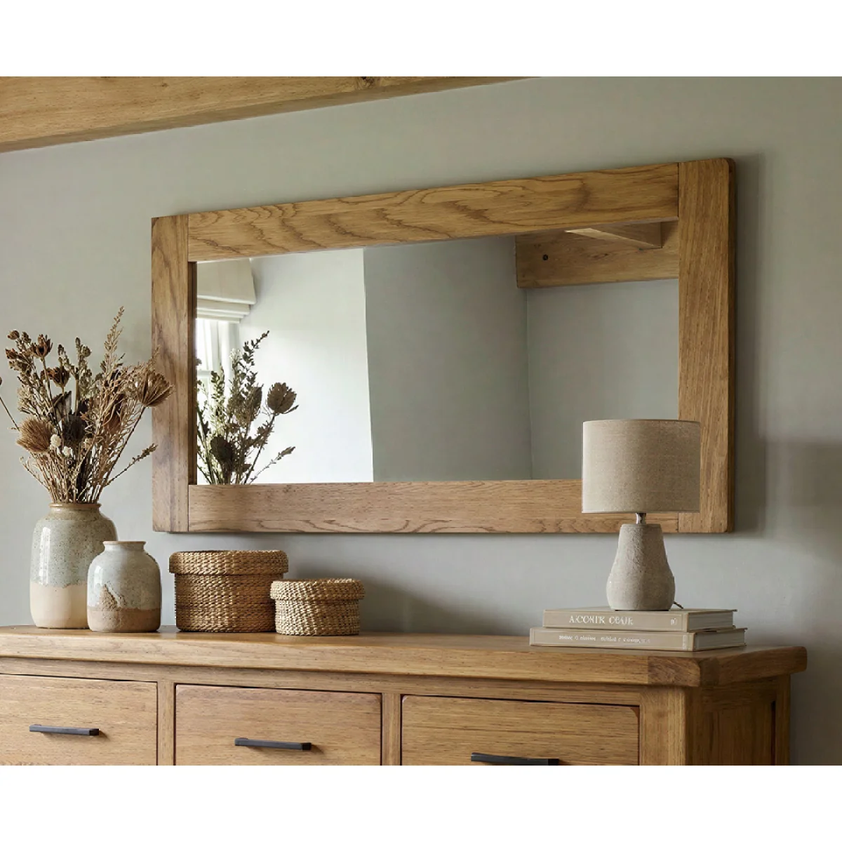 Harrogate Rustic Solid Oak Wall Mirror – image 3