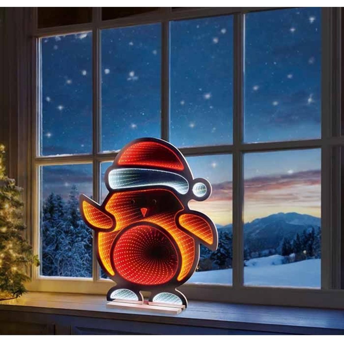 Premier Standing Robin with Santa Hat Infinity Mirror - 60cm In Red and White – image 2