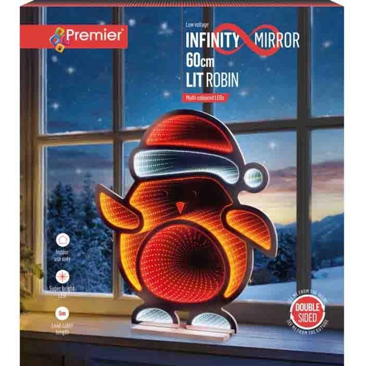 Premier Standing Robin with Santa Hat Infinity Mirror - 60cm In Red and White – image 5