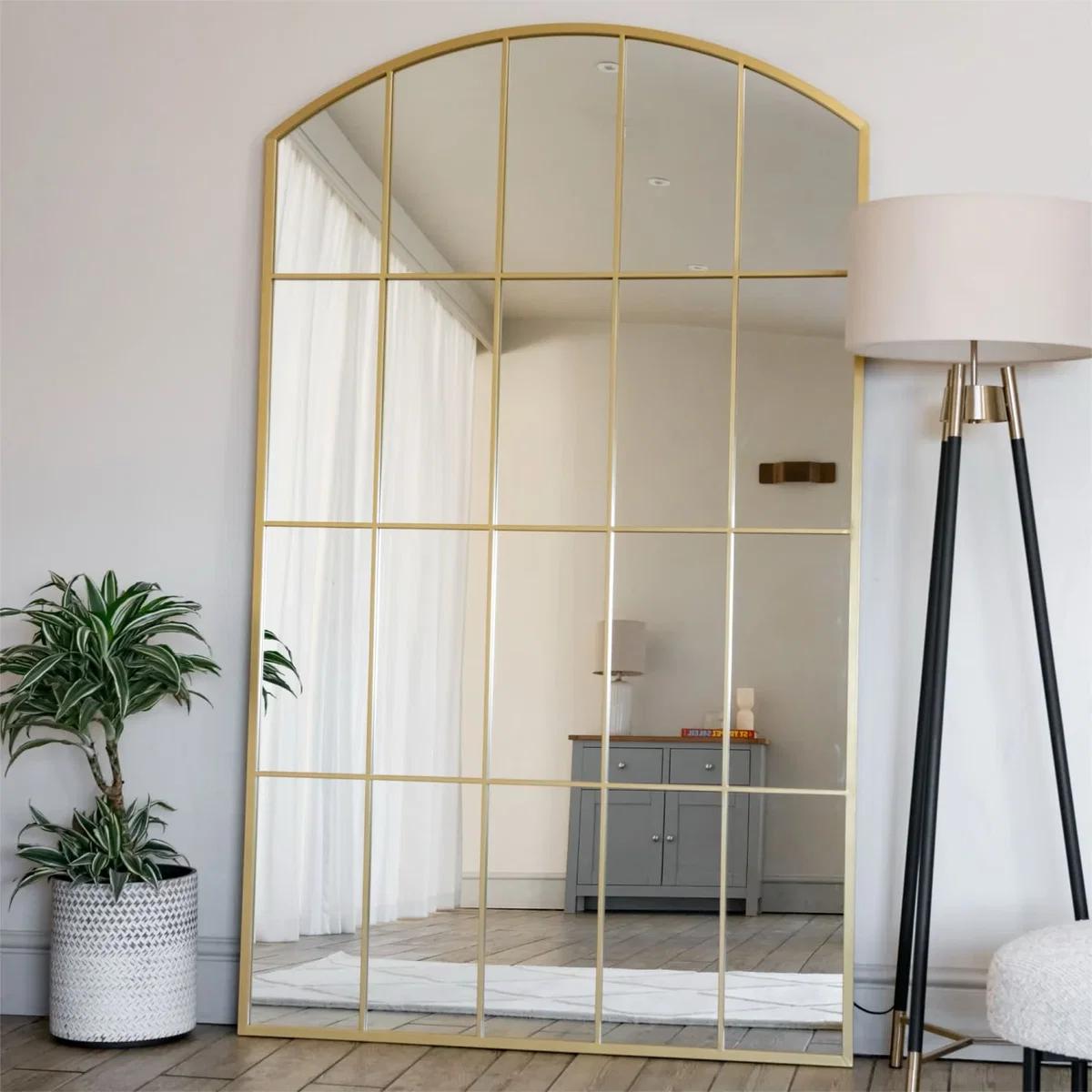 Tomi - Full Length Gold Metal Arched Lattice Window Mirror - 200cm x 120cm – image 1
