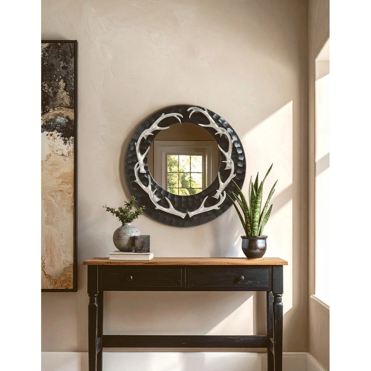 Antler Brown and Nickel Metal Wall Mirror – image 3