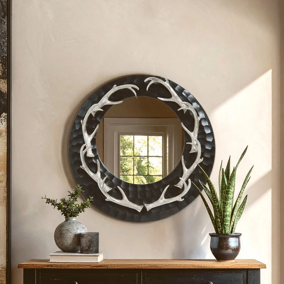 Antler Brown and Nickel Metal Wall Mirror – image 1