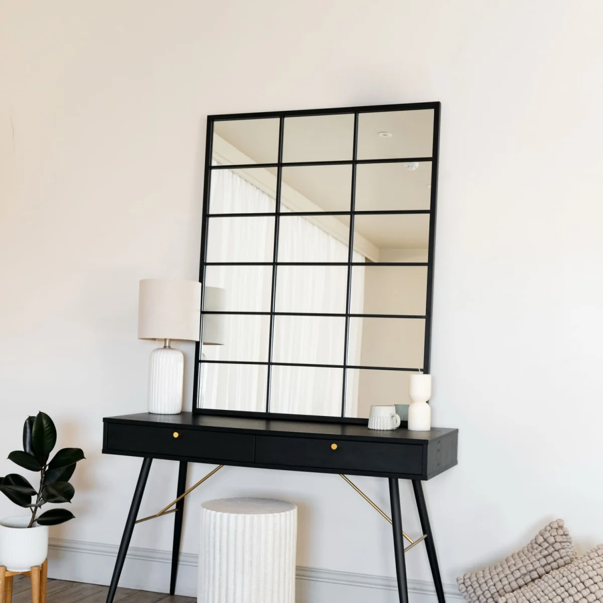 Kyō - Black Metal Rectangle Lattice Window Mirror - 120cm x 95cm – image 5