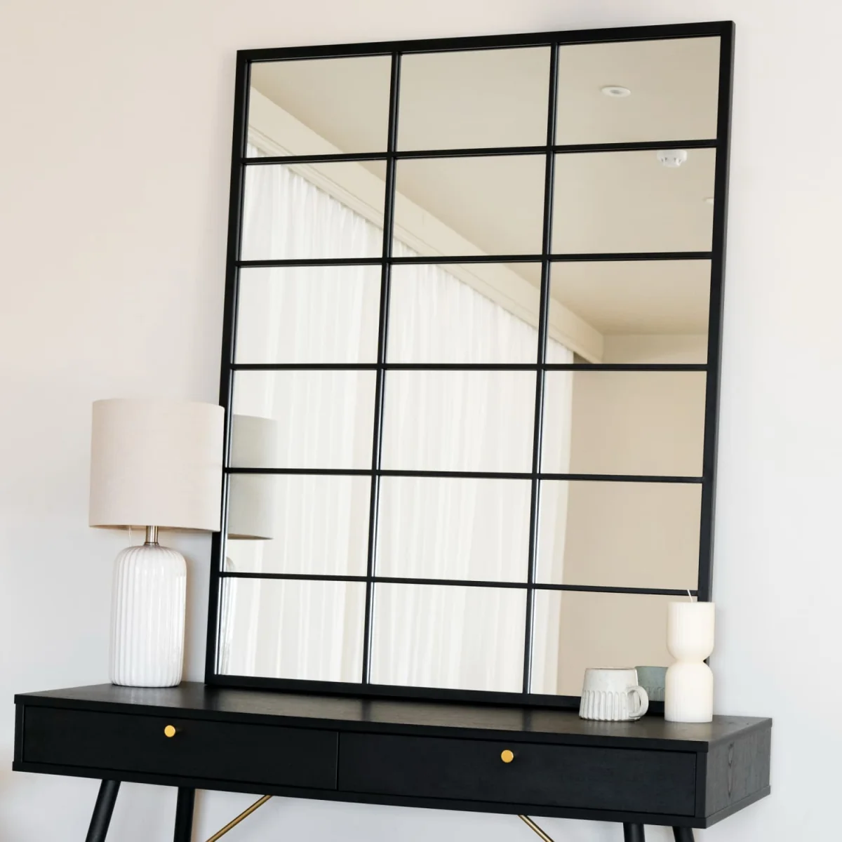 Kyō - Black Metal Rectangle Lattice Window Mirror - 120cm x 95cm – image 1