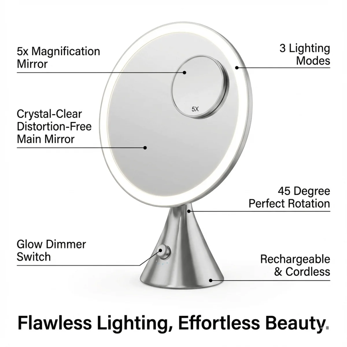 LumiGlam Pro Cosmetic Vanity Mirror in Chrome – image 4