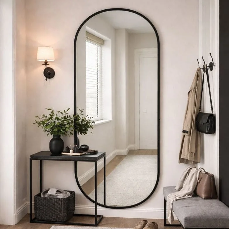 Emi - Full Length Black Metal Runway Oval Mirror - 180cm x 80cm – image 2